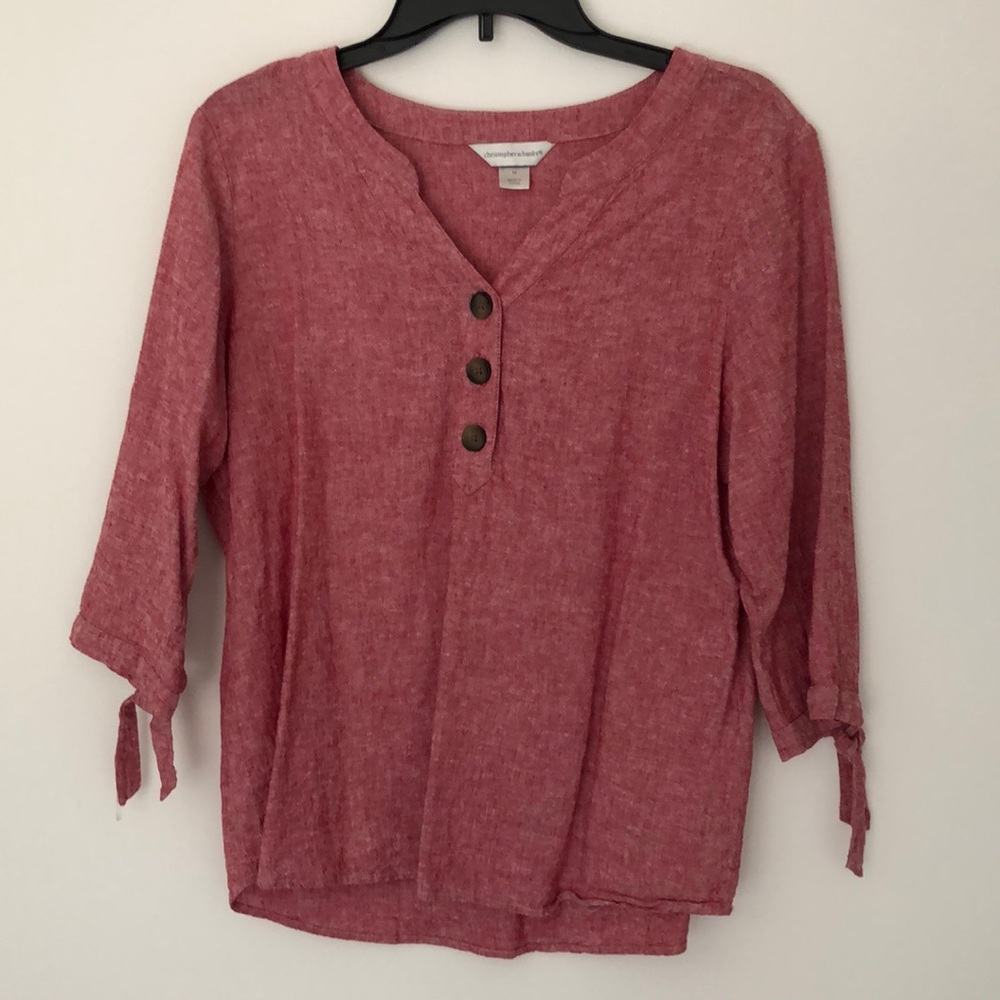 M Linen Rayon Blend Button Top Tie Sleeves Blouse Tunic Lagenlook